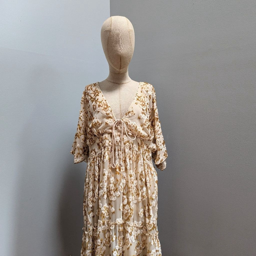 Hemant & Nandita Inara Flocked Lurex Chiffon Long Dress - Medium - See Notes - Picture 3 of 16